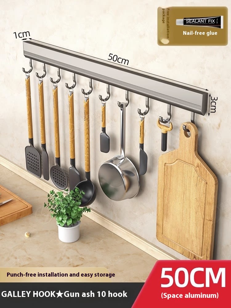 Factory Supply Kitchen Hook Rack Punch-free Wall-mounted Rack Aerospace Aluminum view 22