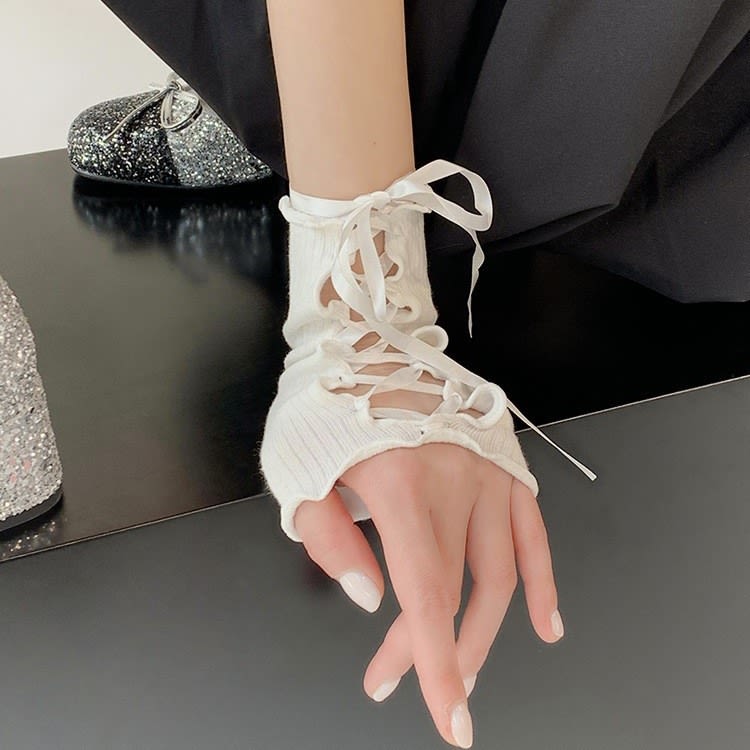 Lace-up Oversleeves Jk Girl Open Finger Cos Gloves view 3