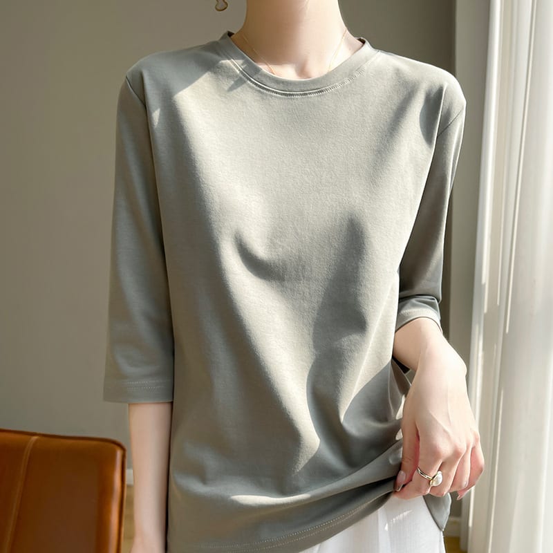 Mid-sleeve Bottoming Shirt Outer Wear Half-sleeve T-shirt Top view 9