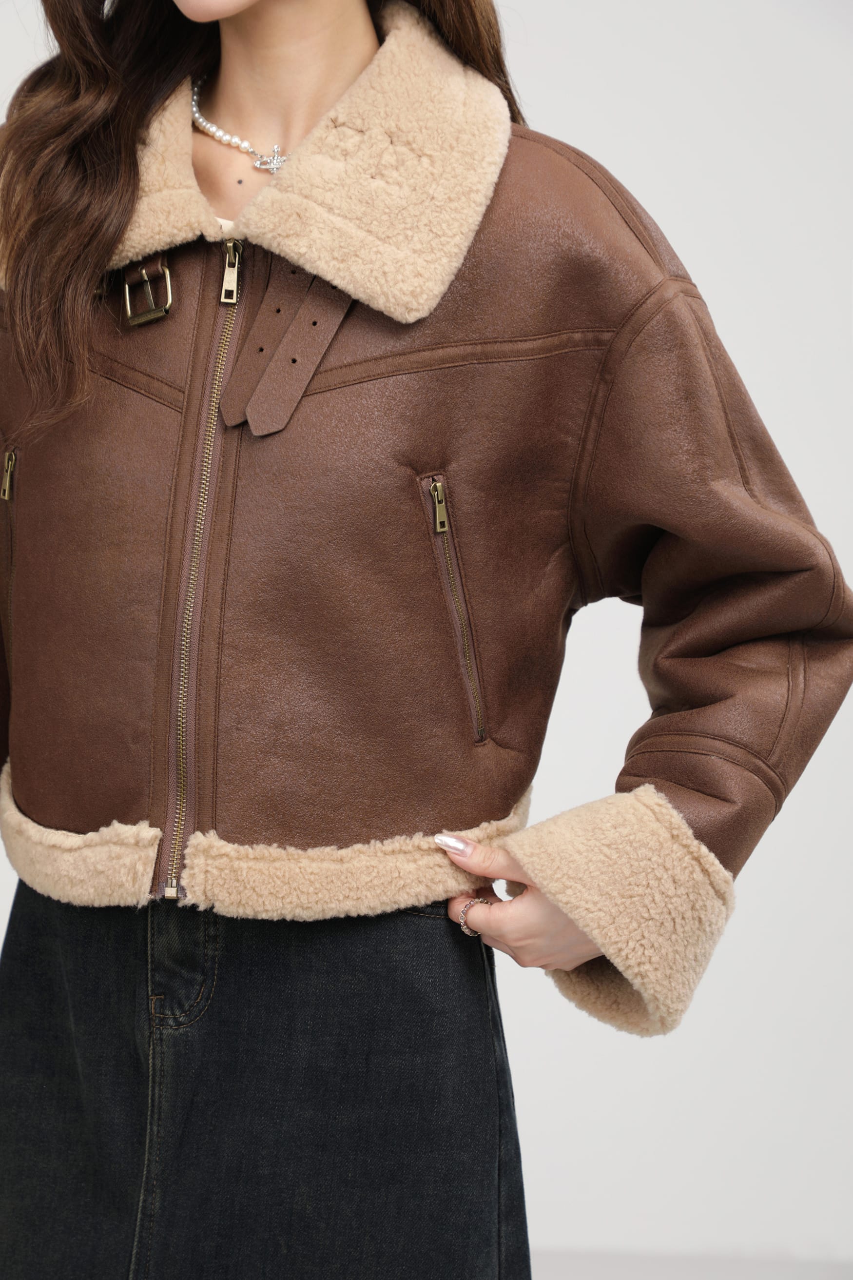 Stand Collar Fur Integrated Lamb Fur Short Coat view 9