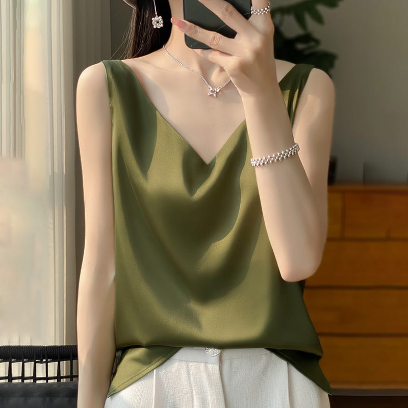 Sling Vest Inner Match Satin Silky Base Loose Sleeveless Top view 7