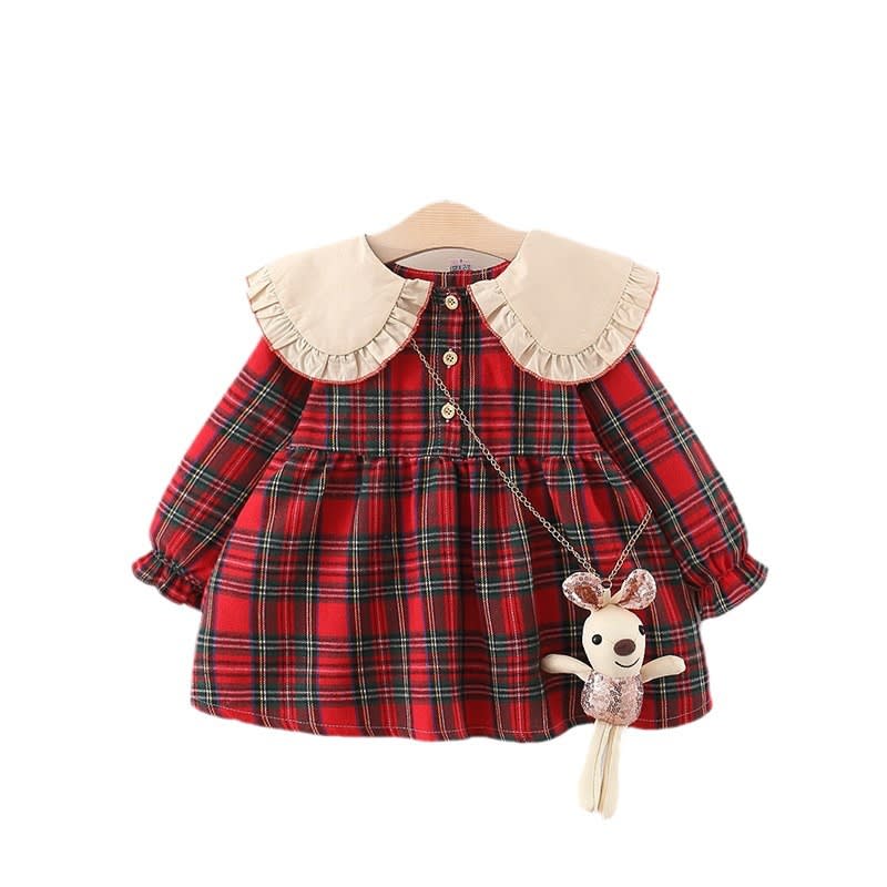 Girls' Long-sleeved Plaid Shirt With Hanging Ornaments view 12