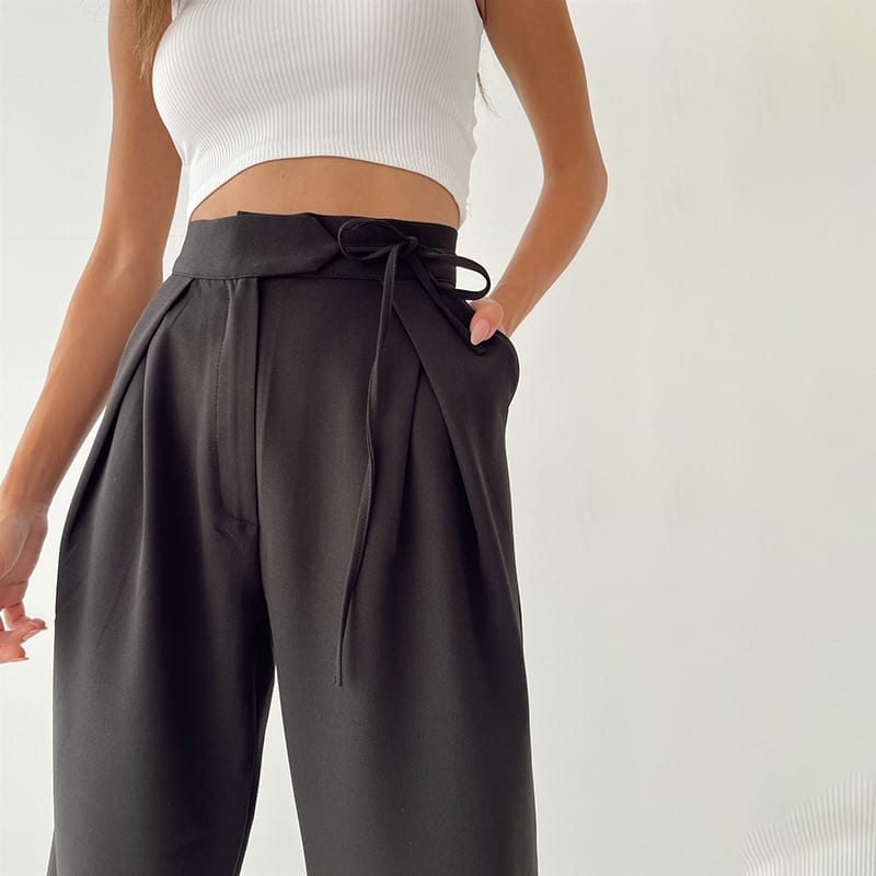 Knitted Casual Sports Trousers High Waist Loose Straight Wide Leg view 4