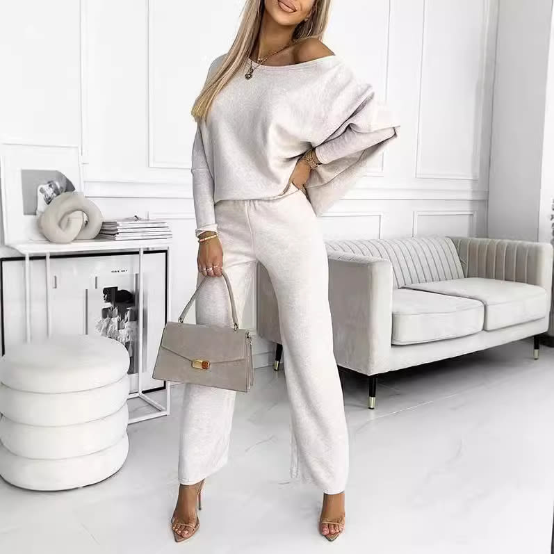 Solid Color Fashion Casual Slant Shoulder Sports Trousers Long-sleeved Suit view 4