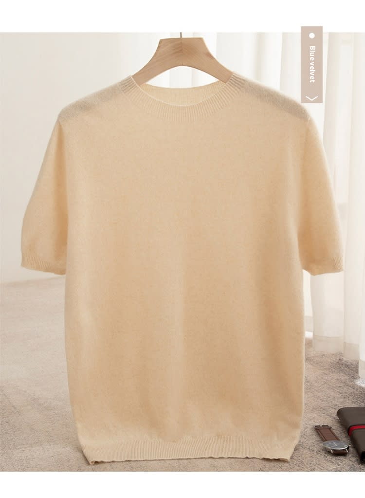 Knitted Short Sleeve Pure Wool Sweater Men's Round Neck view 23