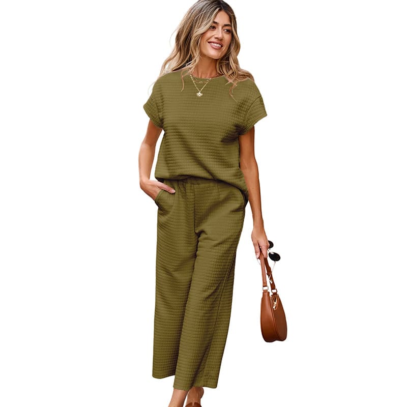 Solid Color Texture Fashion Women's European And American Leisure Two-piece Set view 13