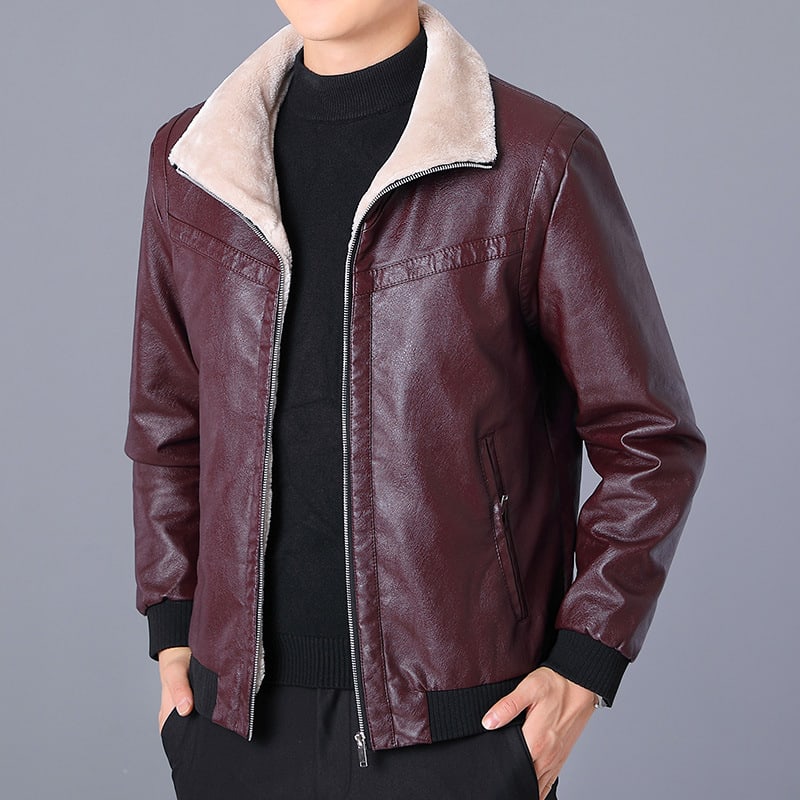 Men's Fashion American Hong Kong Style PU Leather Short Jacket view 4