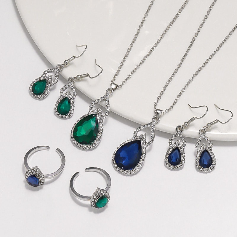 Light Luxury Zircon Necklace Earrings Open Ring Jewelry Suit view 3