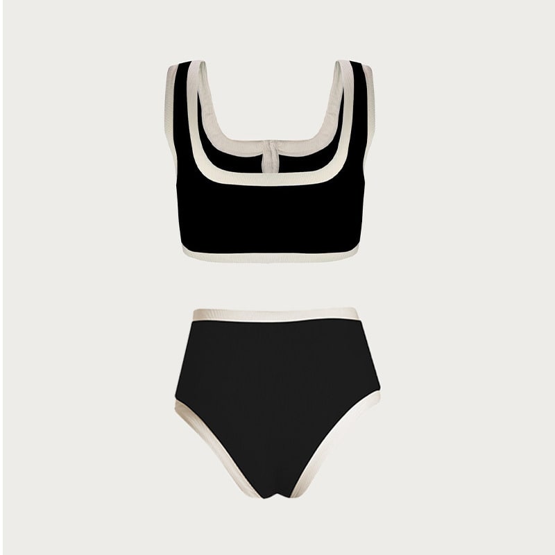 Sexy Black And White Color Matching High Waist Split Bikini Swimsuit view 7