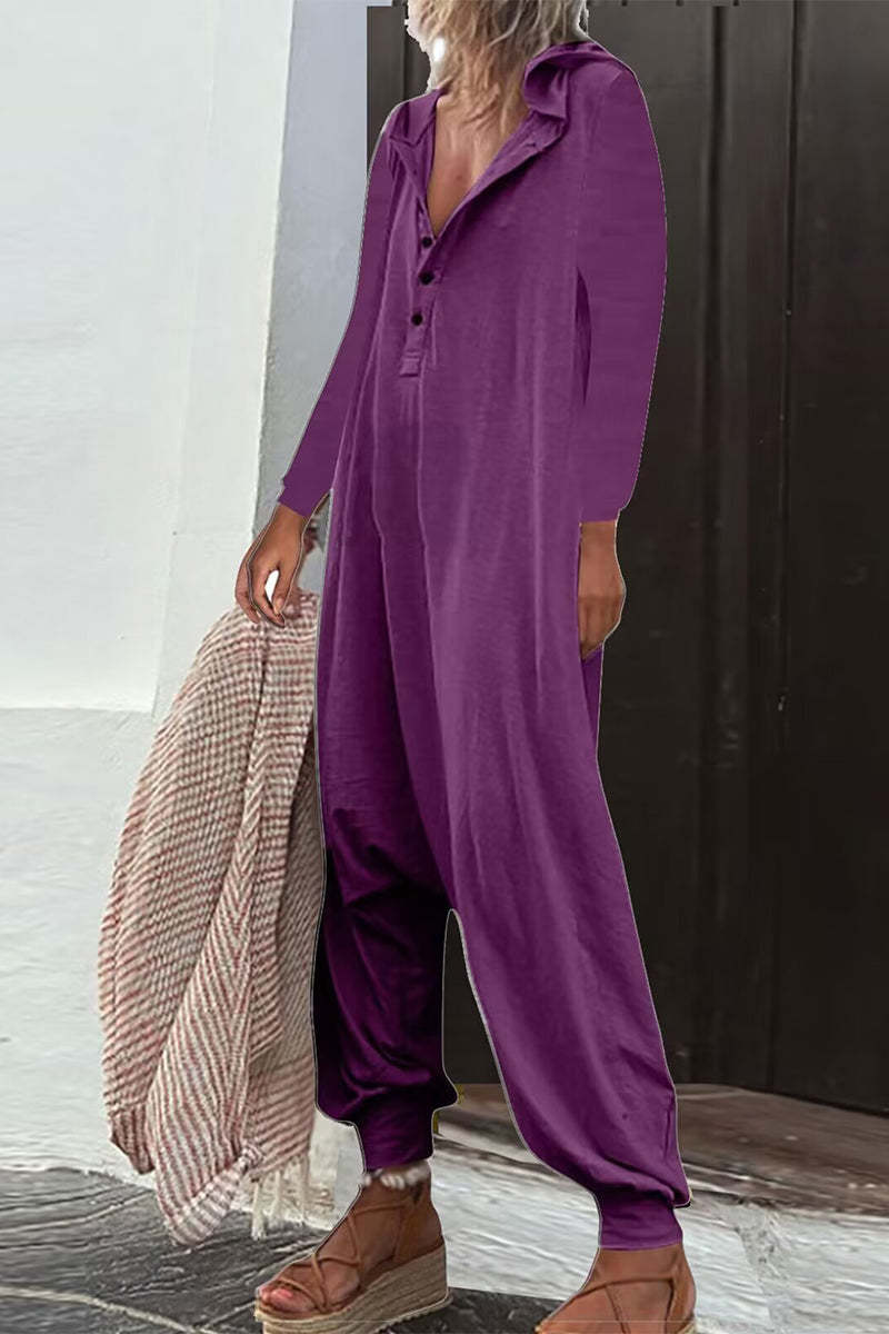 Hooded Side Pocket Long Sleeve Trousers Jumpsuit Baggy Pants view 5