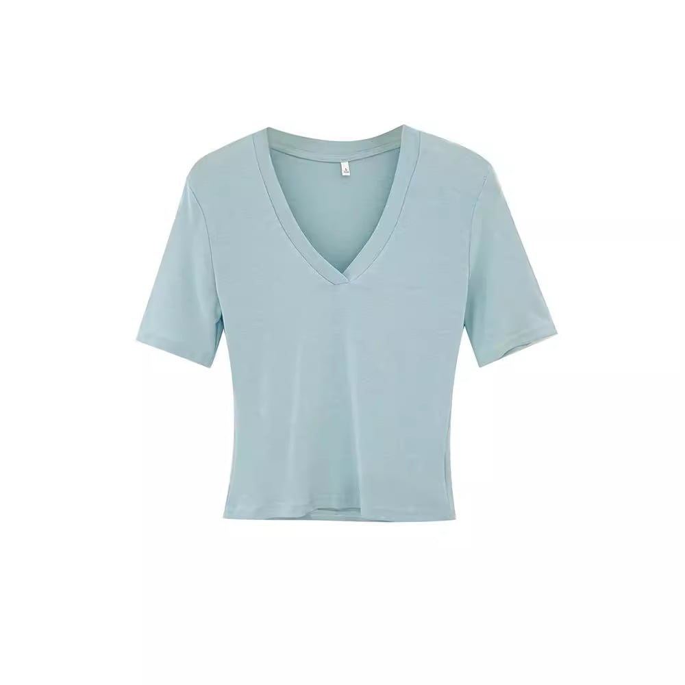V-neck Shoulder Short-sleeved T-shirt Women's Fashion Small Top view 5