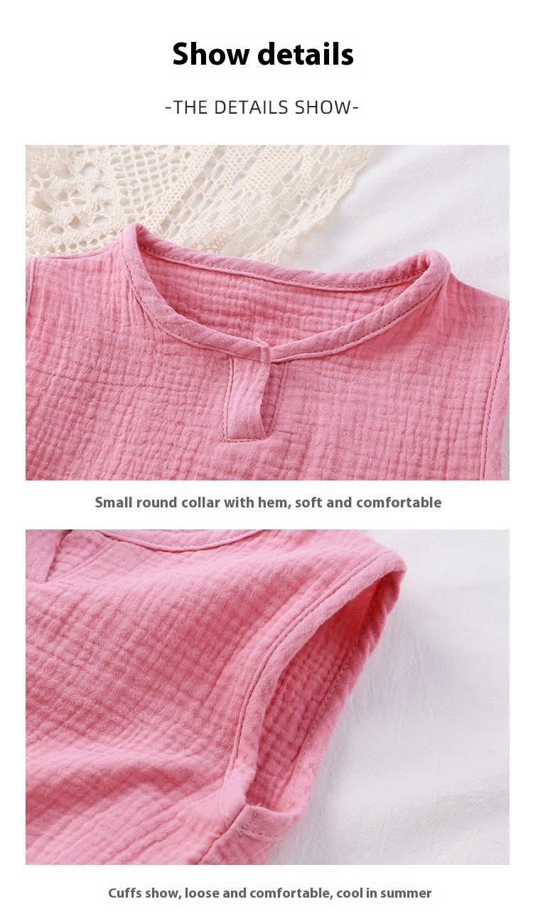 Children Two-piece Cotton Solid Color Double-layer Yarn Vest Short Home Pajamas view 6