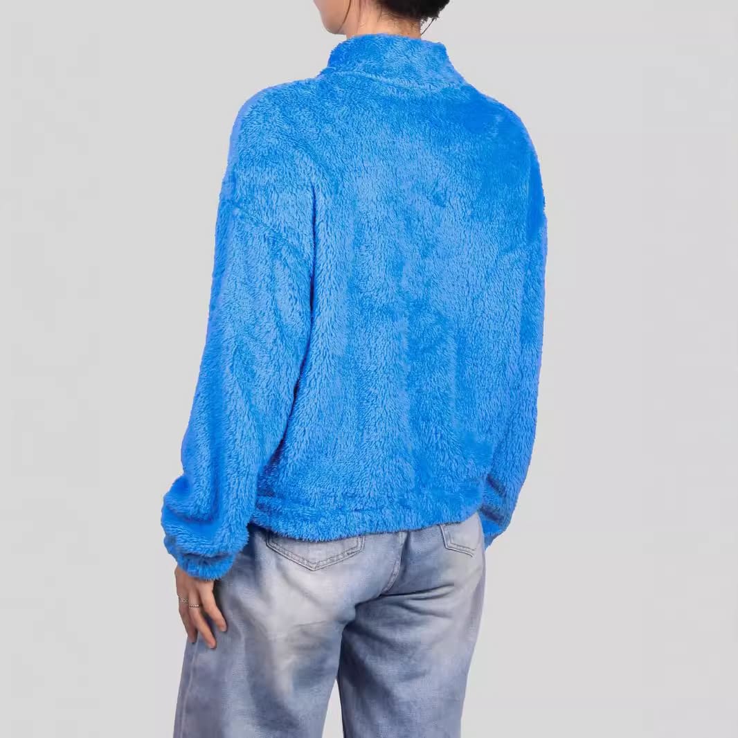 Thermal Half-high Collar Long Sleeves Zipper Design Loose Casual Top view 6