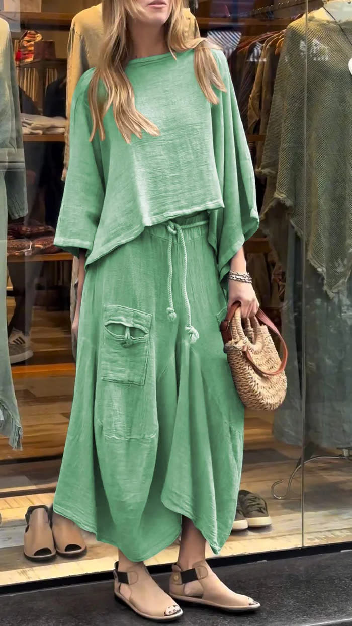 Loose-fitting Skirt Suit Fashion Solid Color Pullover Long-sleeved Top And Long Skirt Two-piece Set view 4