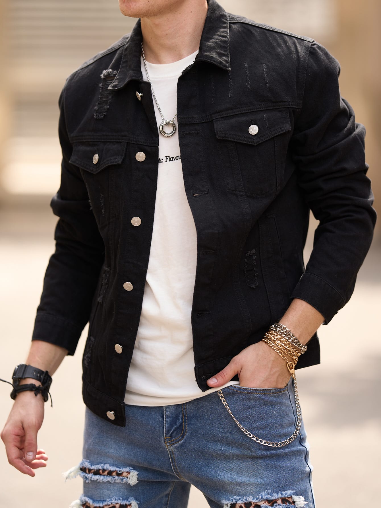 Spring And Autumn Men's Casual Jacket Youth Slim Fit Fashion Ripped Denim Coat view 2