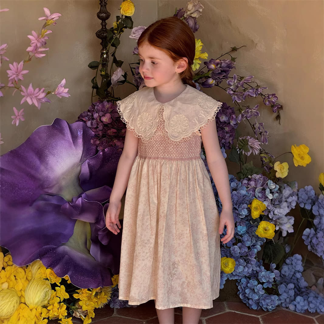 New Summer Girls' Lapel Sleeveless Floral Dress view 4