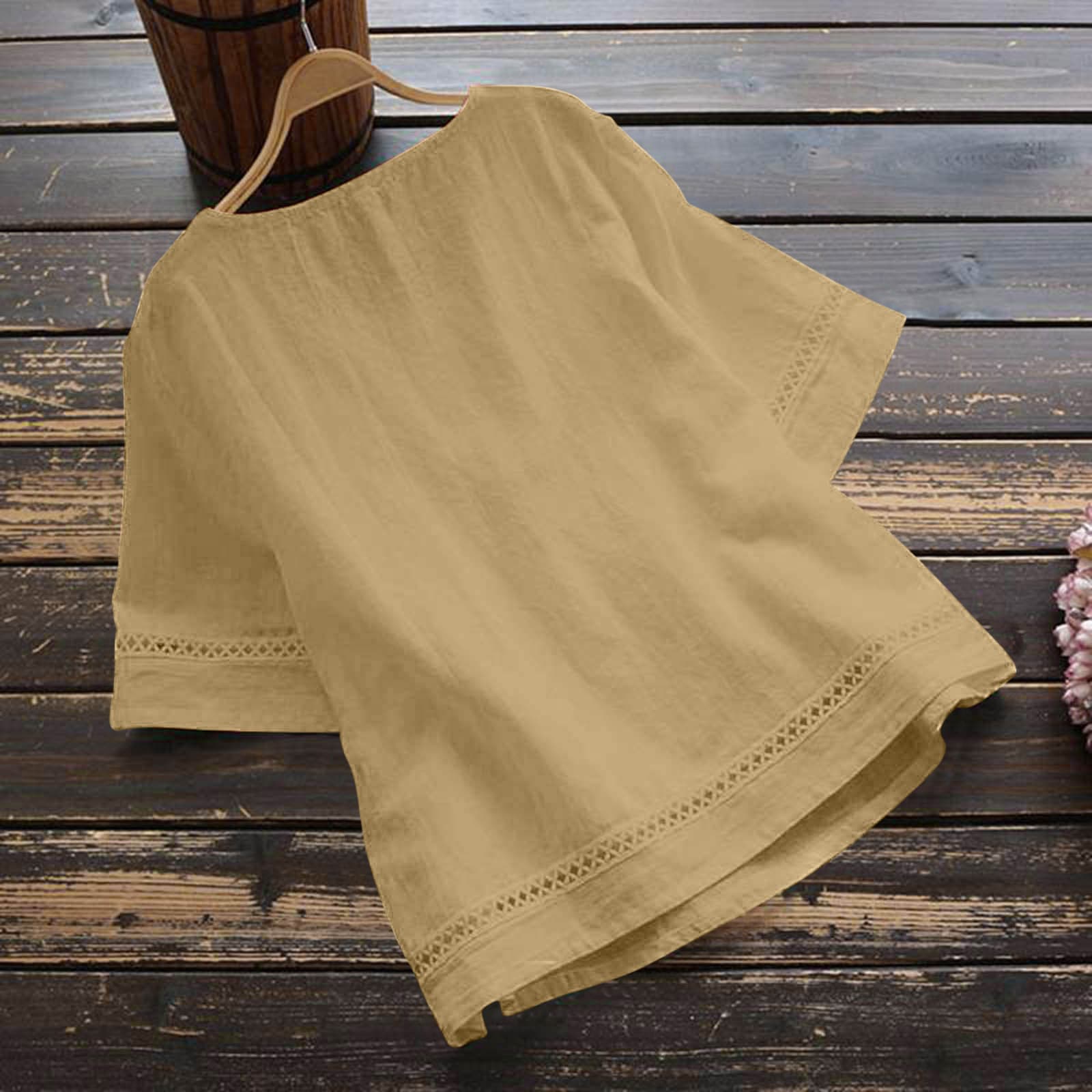 Summer Solid Color Cotton And Linen Top Half Sleeve view 17