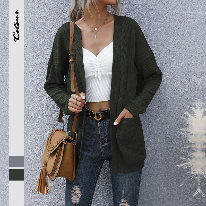 Basic Long Sleeve Solid Color Long Sweater Cardigan view 2