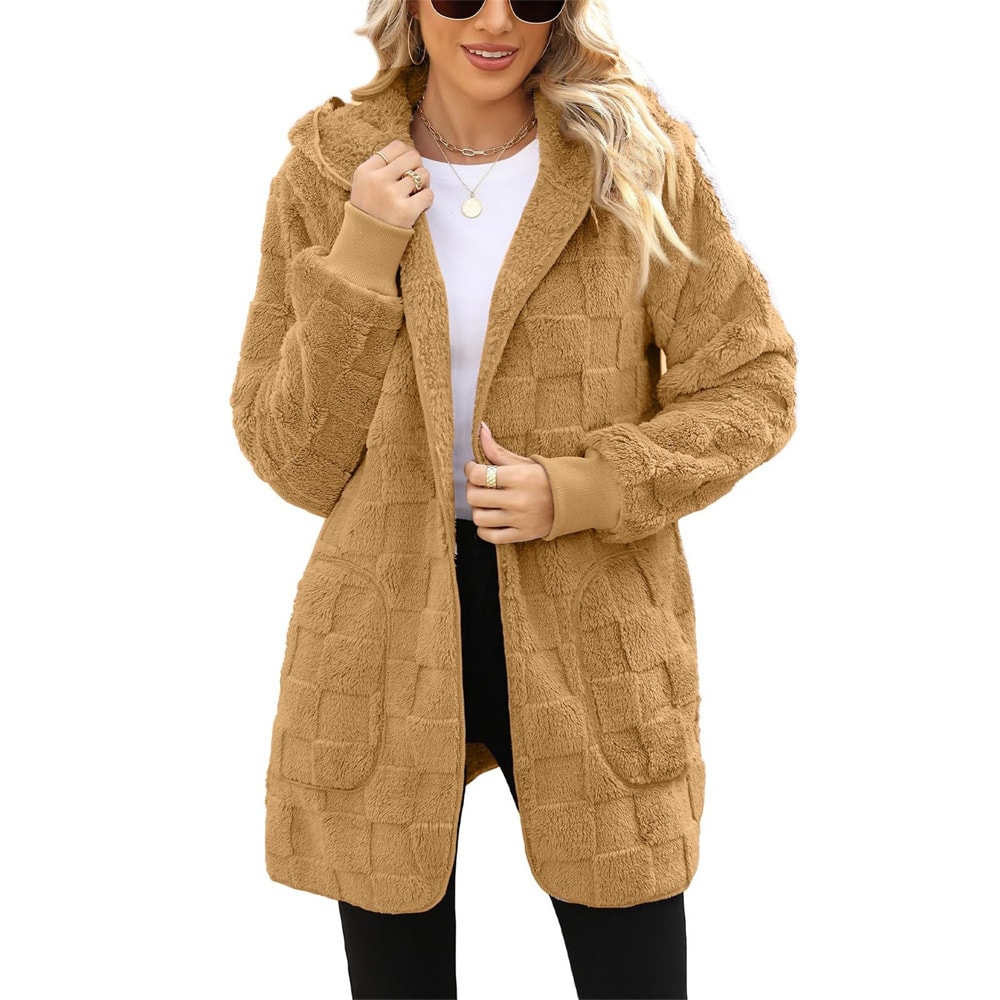 Cardigan Plaid Jacquard Hooded Pocket Plush Cardigan Jacket view 6