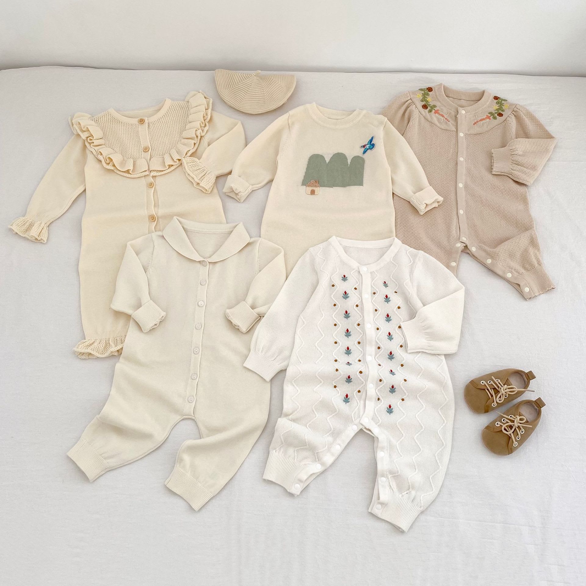 Baby Girl Round Neck Ruffled Stitching Long Climbing Fashionable Stylish Solid Color Jumpsuit view 5
