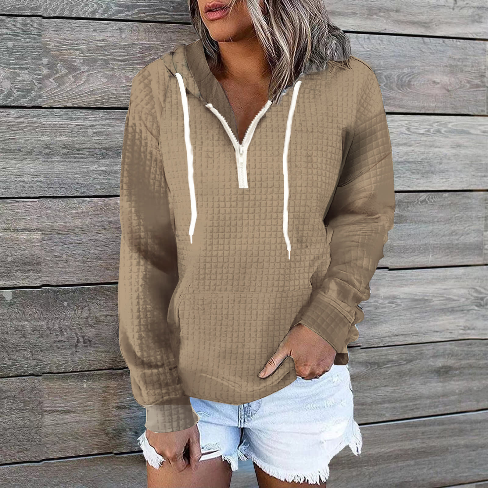 Women's Waffle Hoodie Sweater Coat view 6