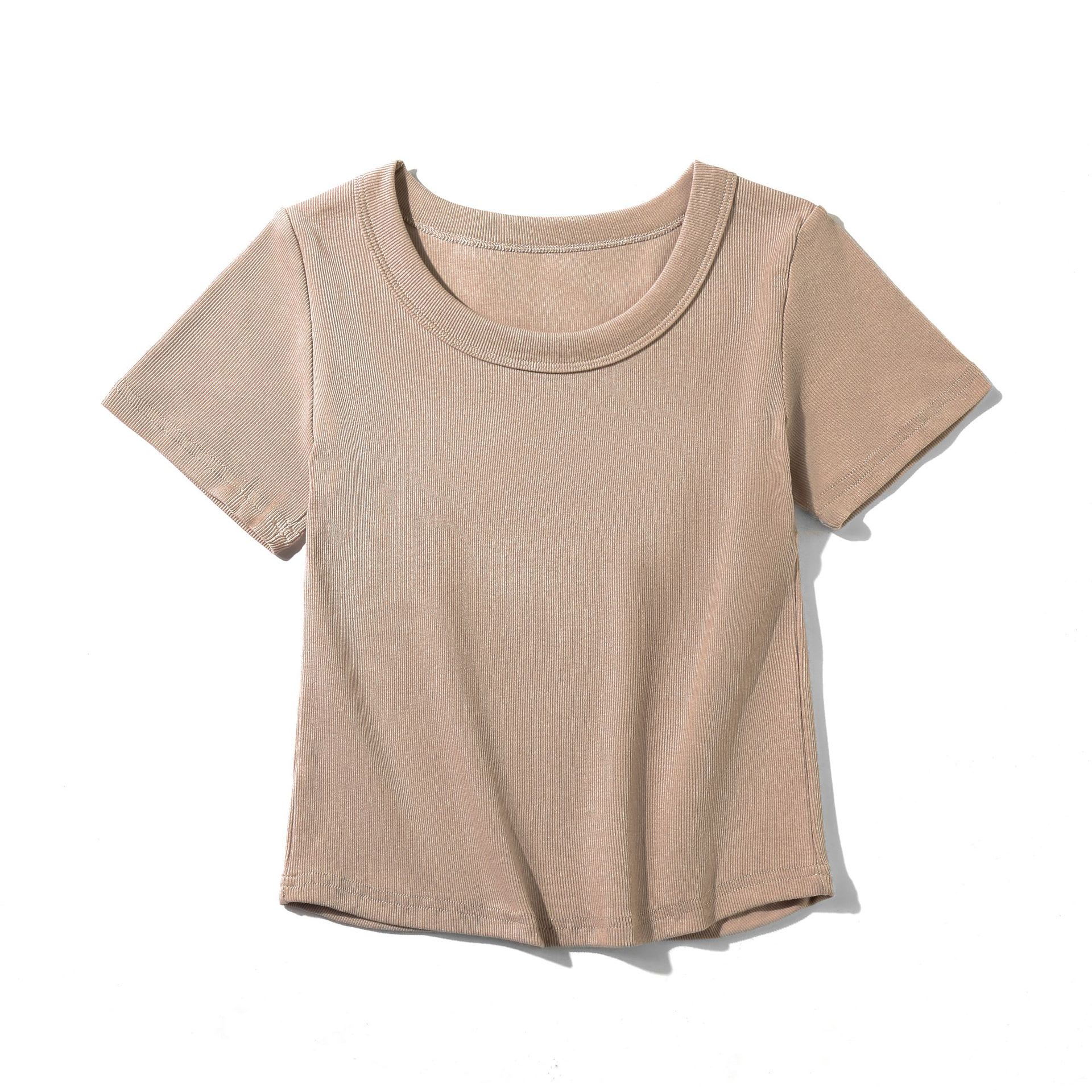 Women's French-style O-neck Short ICE Cotton T-shirt With Curved Hem view 6