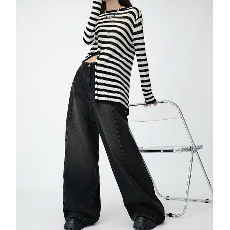Loose Wide Leg Draping Mop Slimming High Waist Denim Trousers view 6