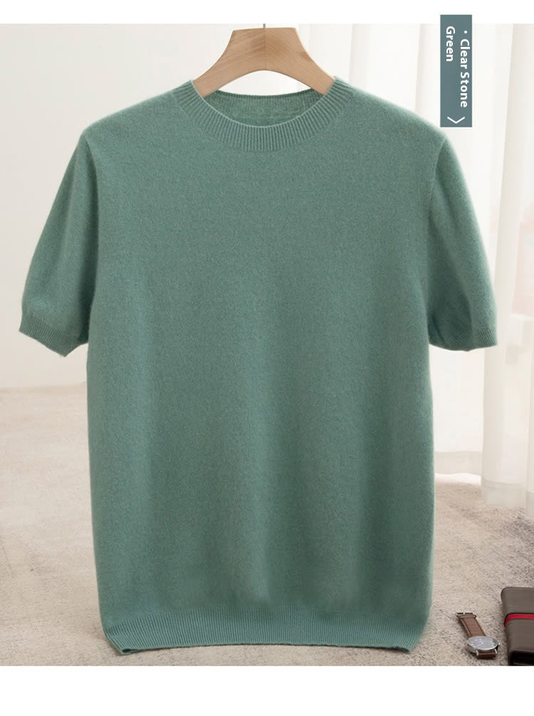 Knitted Short Sleeve Pure Wool Sweater Men's Round Neck view 27