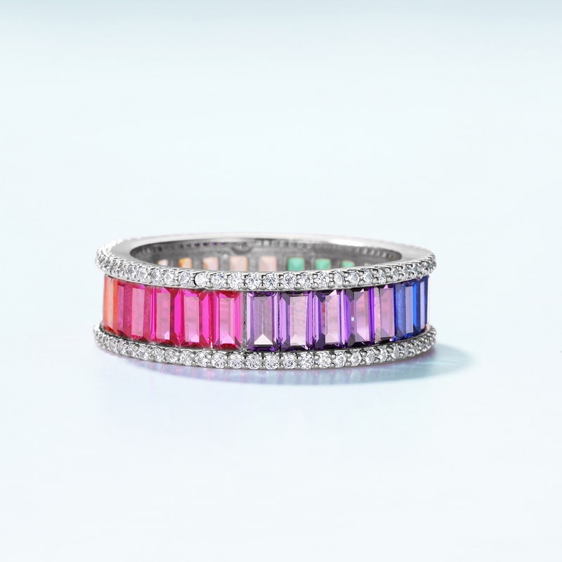 Men And Women S925 Single Row Inlaid Colored Gems Ring view 10