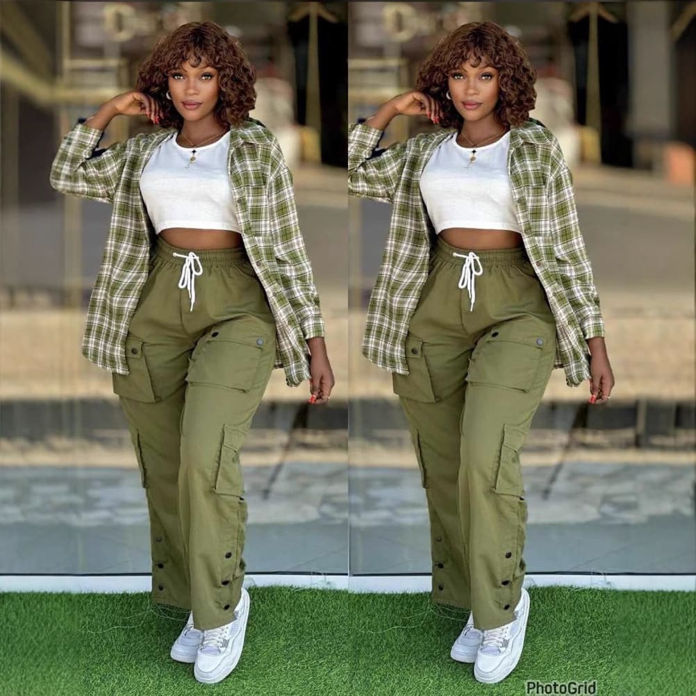 Women's Fashion Casual Simple Plaid Shirt Multi-pocket Cargo Pants Plus Size Three-piece Suit view 3