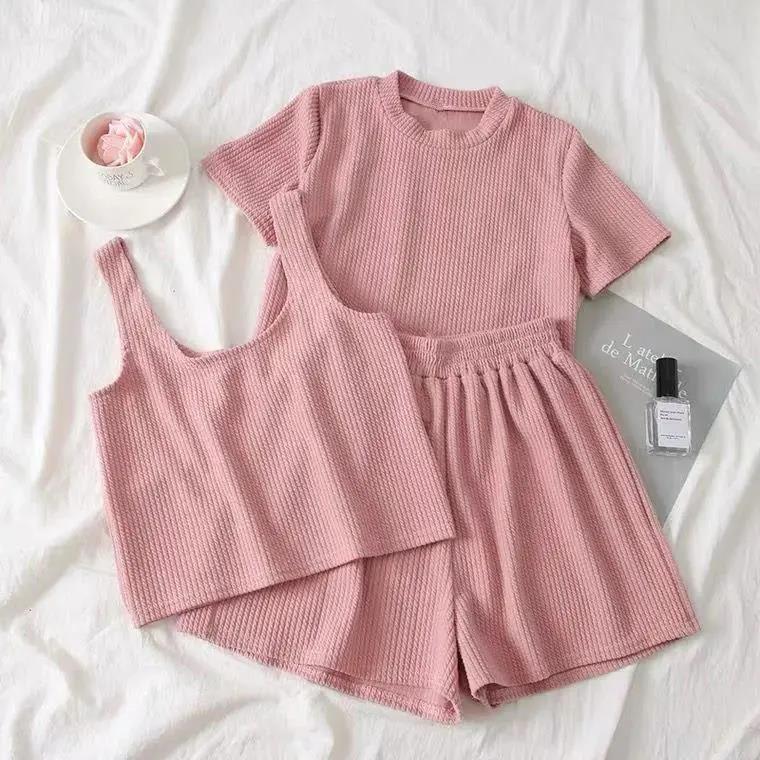 Women's Short-sleeved Student Three-piece Set Wide-leg Shorts