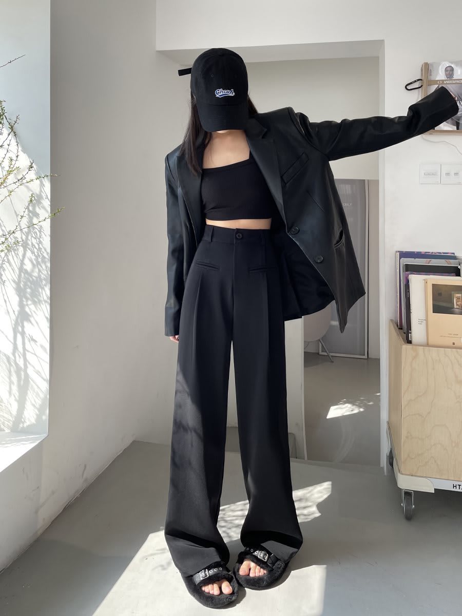 Casual High Waist Drooping Suit Mopping Purple Pants view 3