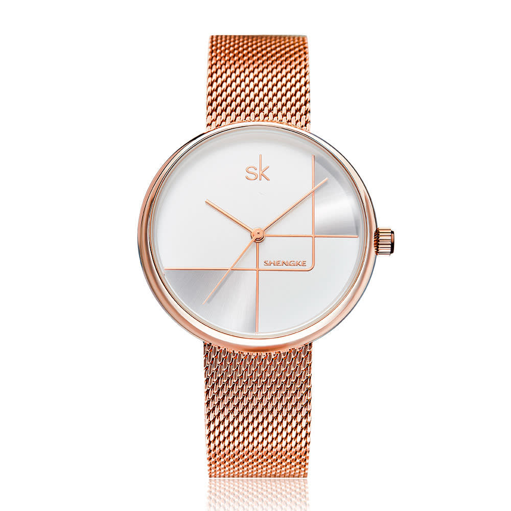Women's Fashion Simple Geometric Quartz Watch Mesh Strap Watch view 6