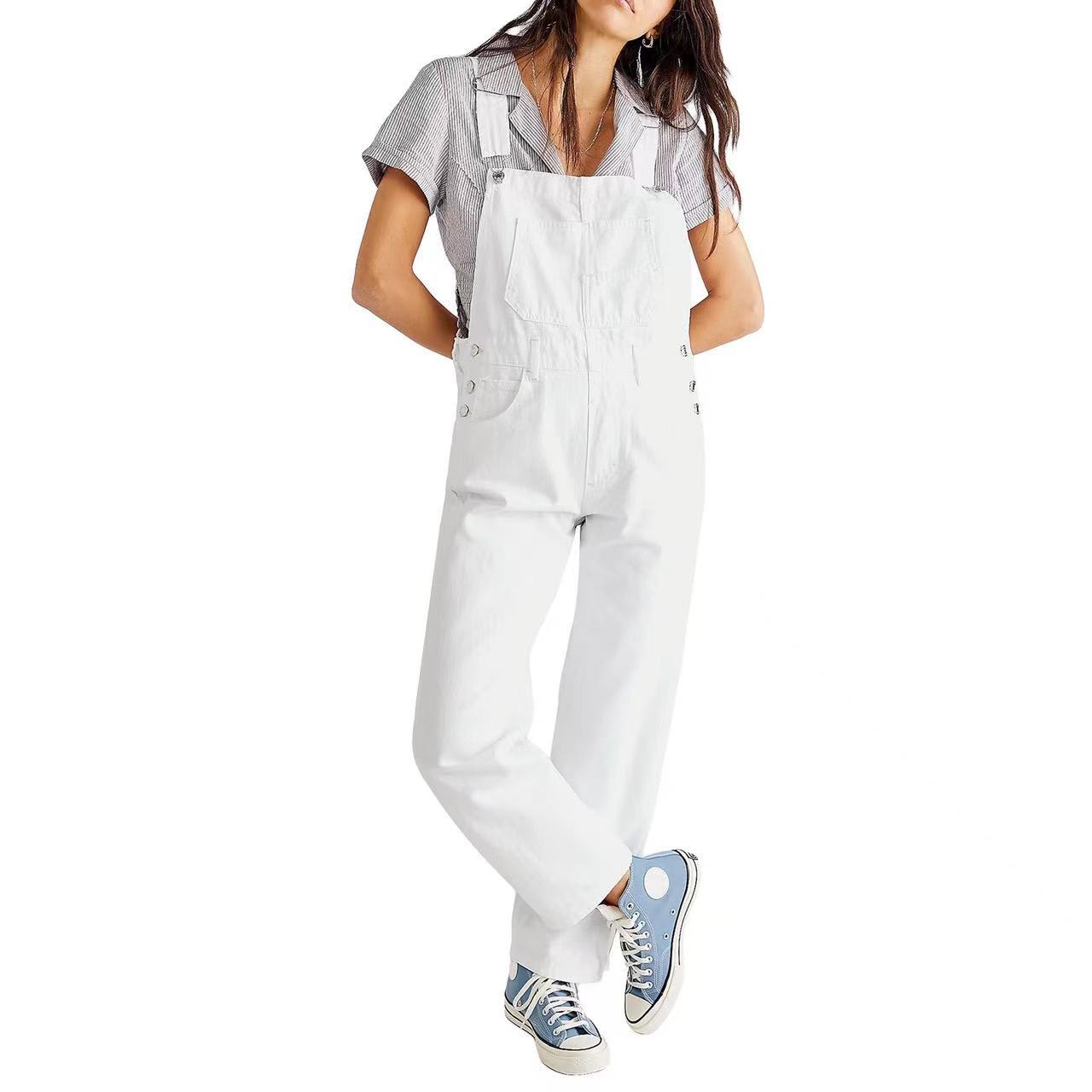 Women's High-Waisted Jumpsuit Overalls With Pockets Loose Fit Denim Trousers Casual Straight Leg Pants view 10