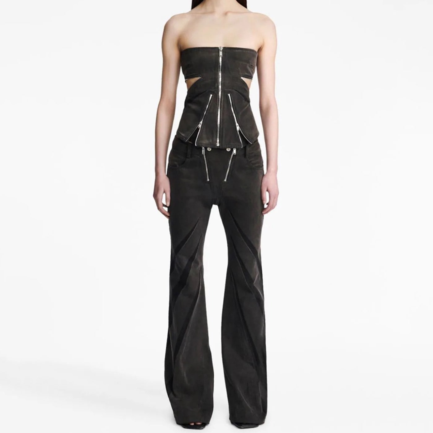 Color Contrast Patchwork Tube Top Three-dimensional Elastic Washed Jeans Two-piece Set view 13