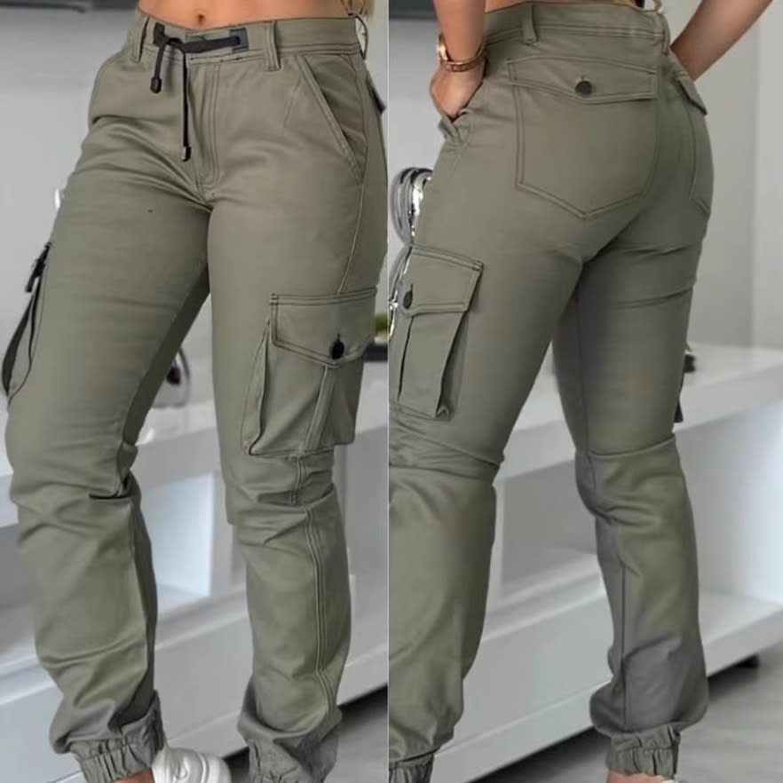 Europe And America Cross Border Fashion Work Clothes Multi-pocket Army Green Ankle-tied Casual Slim Trousers view 3