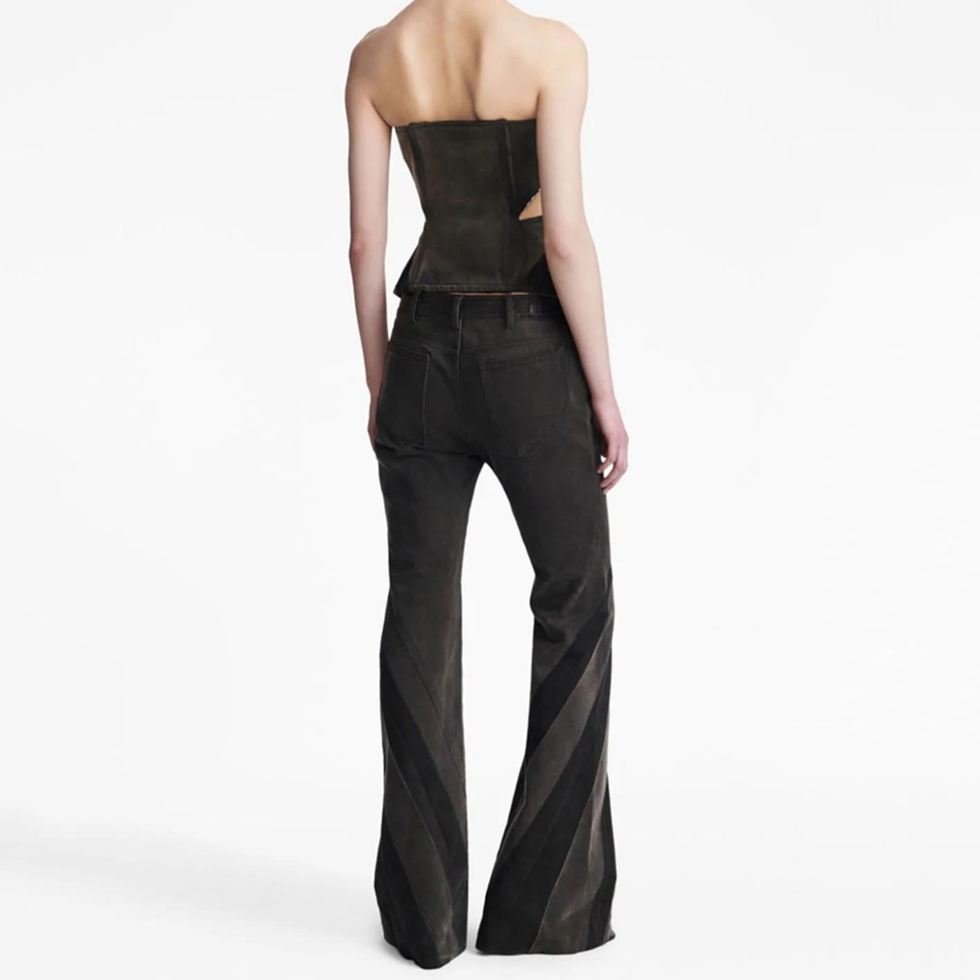 Color Contrast Patchwork Tube Top Three-dimensional Elastic Washed Jeans Two-piece Set view 11