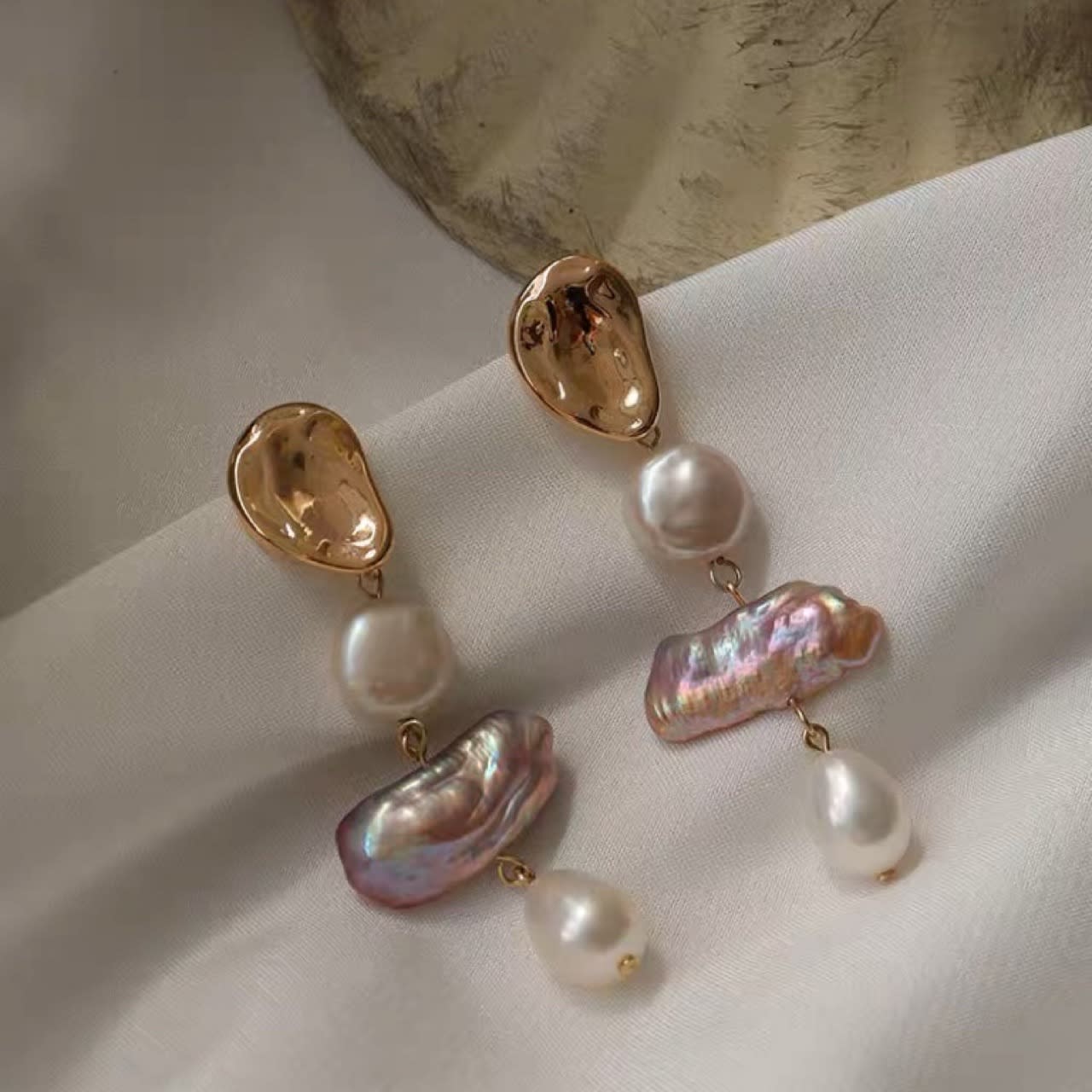 Lavender Natural Baroque Shaped Pearl Earrings view 4