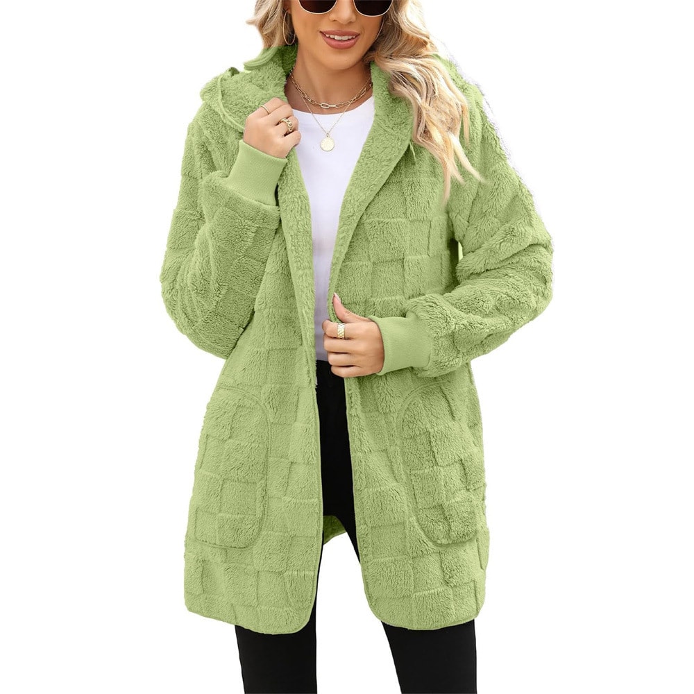 Cardigan Plaid Jacquard Hooded Pocket Plush Cardigan Jacket view 7