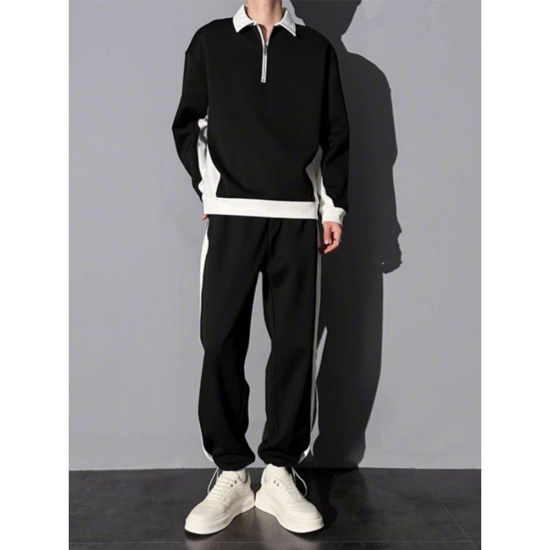 Men's Contrast Color Korean Design Sense Casual Sweatshirt Trousers Suit view 3