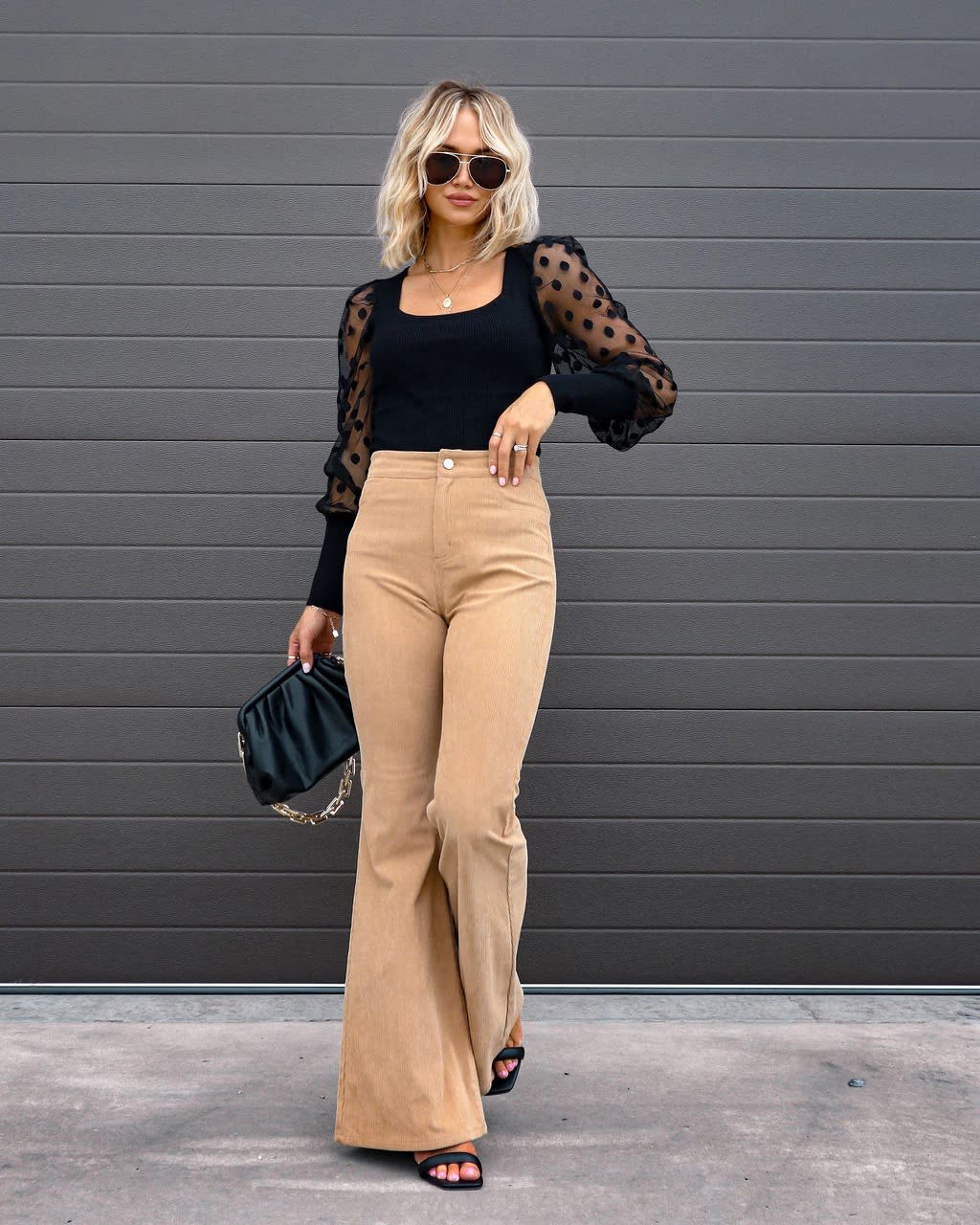 Solid Color Mid-waist Slim-fit Micro Flared Pants Corduroy view 7