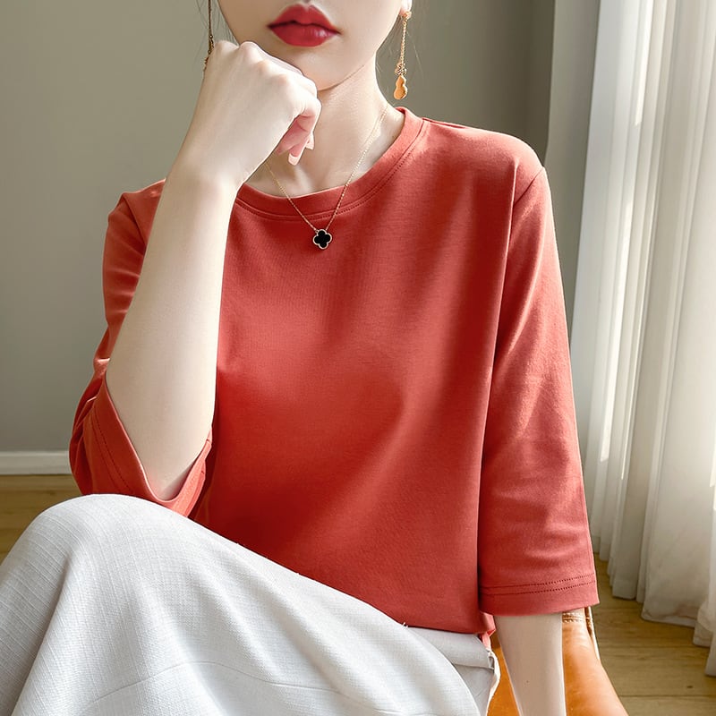 Mid-sleeve Bottoming Shirt Outer Wear Half-sleeve T-shirt Top view 4