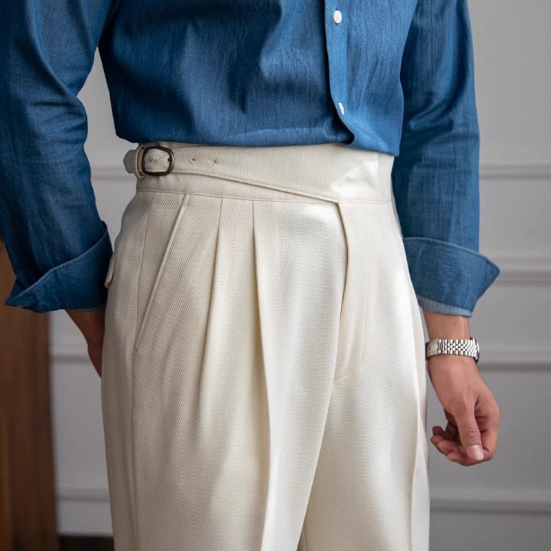 High Waist Straight Length British Men Casual Suit Pants view 5