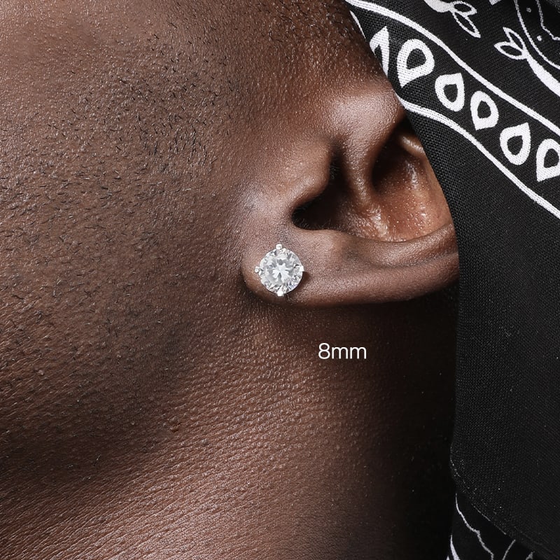 8mm Four-claw Zircon Sterling Silver Diamond Stud Earrings view 9