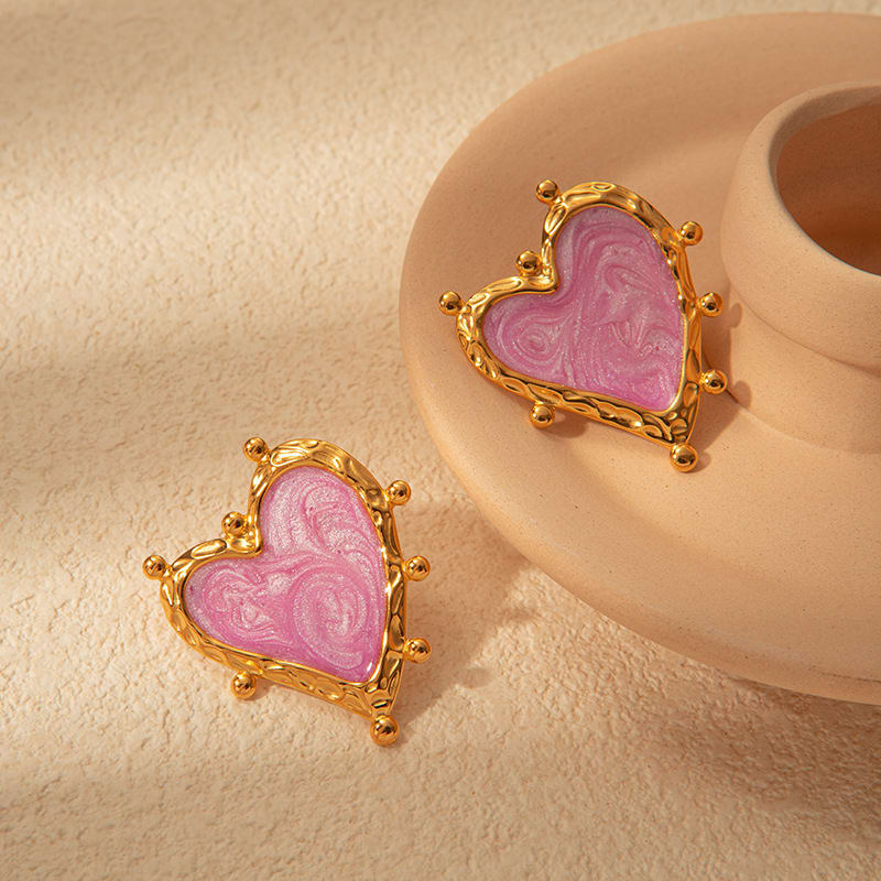 Sweet Magic Purple Love Stainless Steel Retro Fashion Ear Studs Girl Beautiful Love Jewelry Earrings For Women view 7