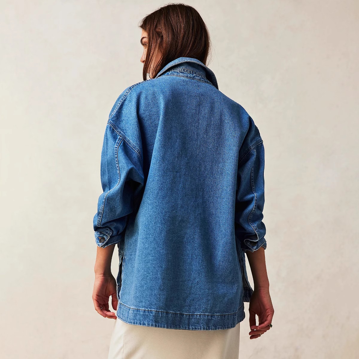 Casual Versatile Pocket Side Slit Denim Women's Coat view 5