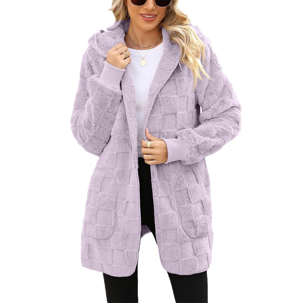 Cardigan Plaid Jacquard Hooded Pocket Plush Cardigan Jacket view 3