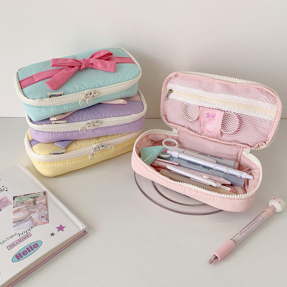 Ins Soft Fabric Pencil Case Student Minimalist Bow Buggy Bag view 4