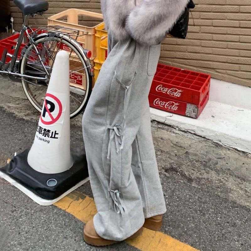 Side Bow Bandage Loose Sports Casual Pants view 4