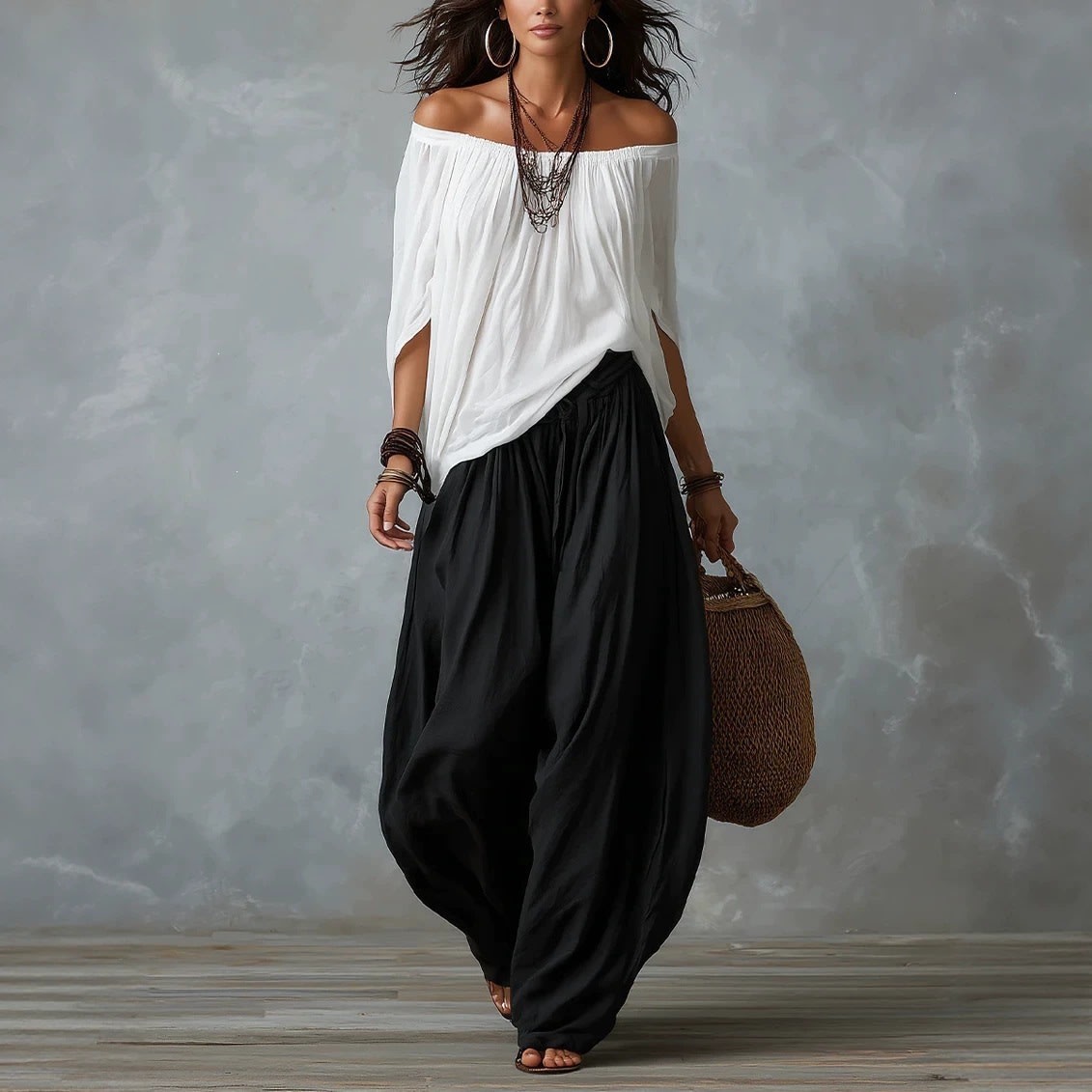 Women's Off-Shoulder Suit Long Sleeve Top And Flare Leg Pants Set - Loose Fit Casual Two Piece Outfit view 11